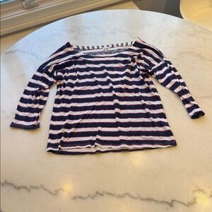 NWOT Splendid Navy and White with pink  Striped 3/4 Sleeve Tee